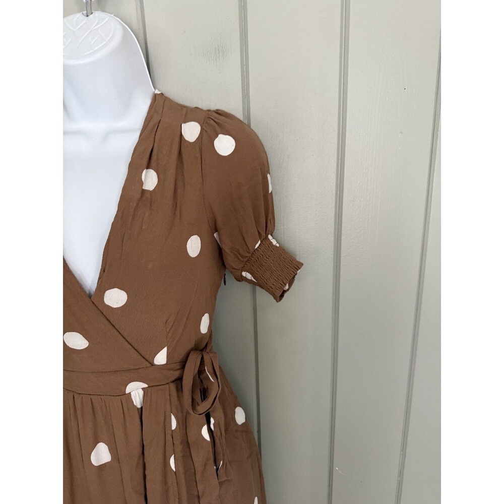 Anthropologie Maeve Dress 00 Bernice Cocoa Brown Polka Dot S/S Faux Wrap Midi - Picture 5 of 9